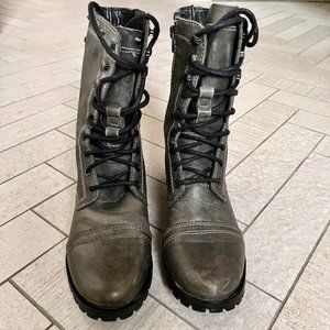 DIESEL Grey Military Combat Moto Lace-up Boots Distressed | Size 7
